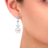 DIAMOND & FRESHWATER PEARL DANGLE EARRINGS